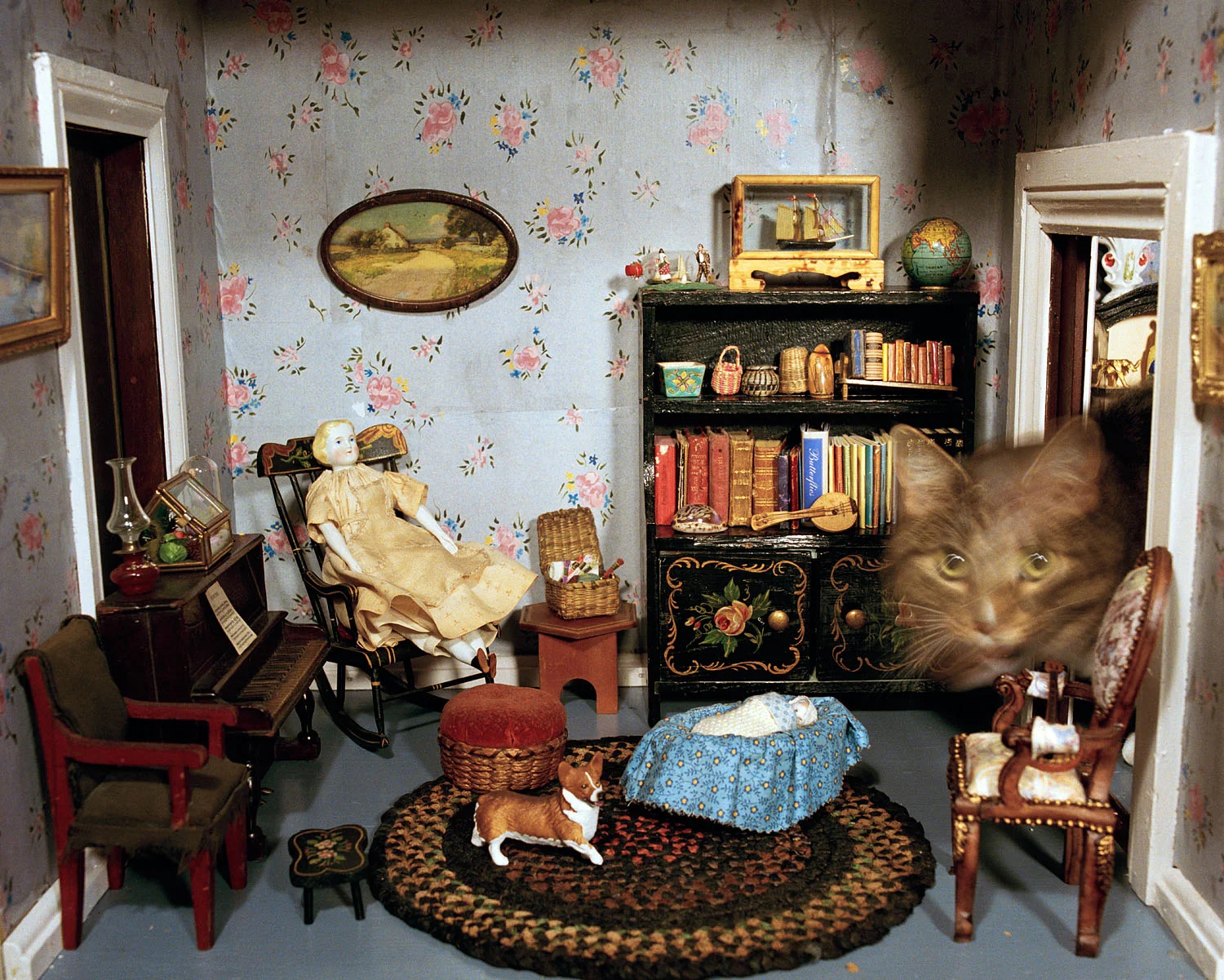 Cat in dollhouse, Sandwich, NH, 2004