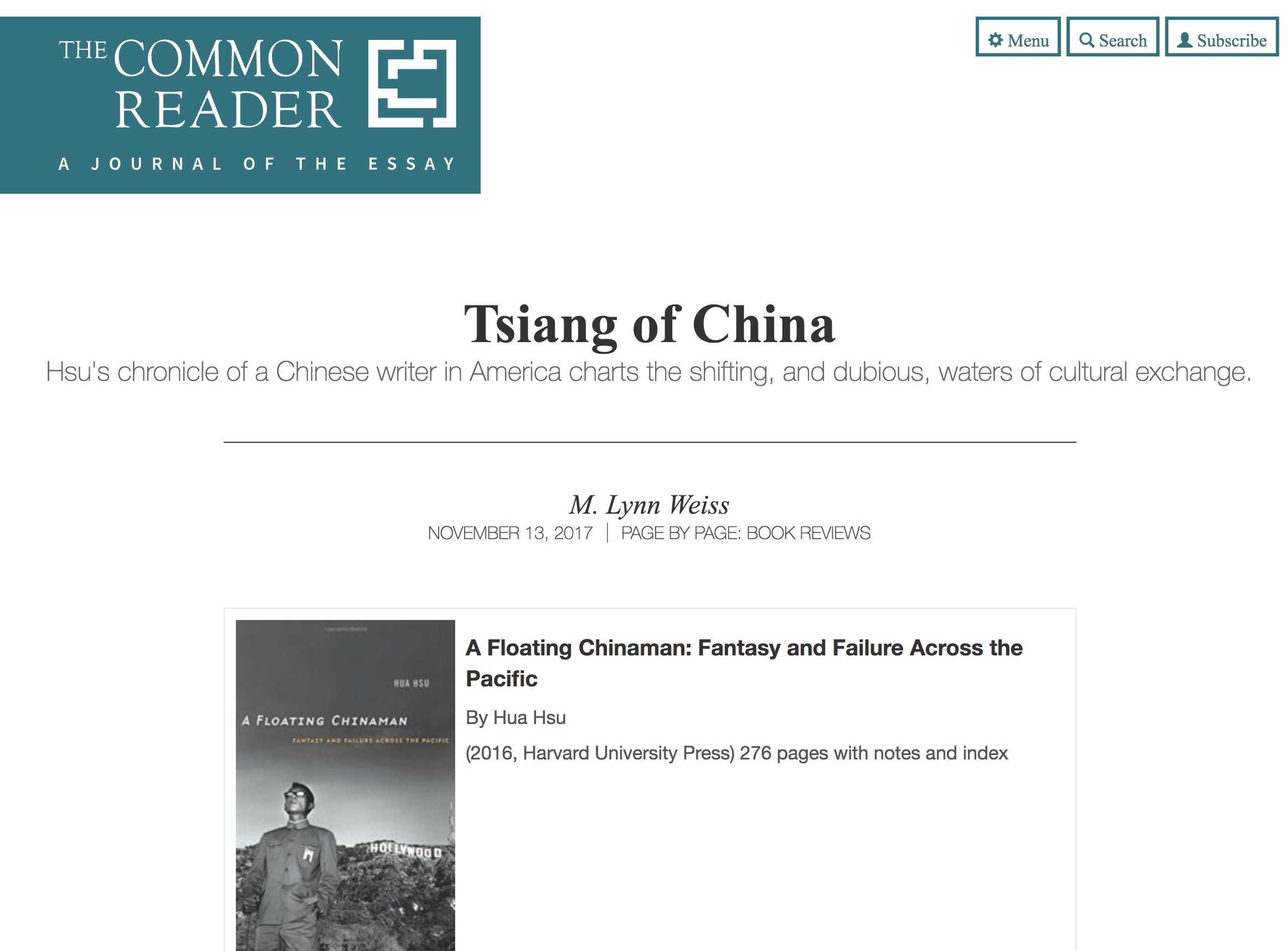 The Common Reader: A Journal of the Essay (Nov. 13, 2017)