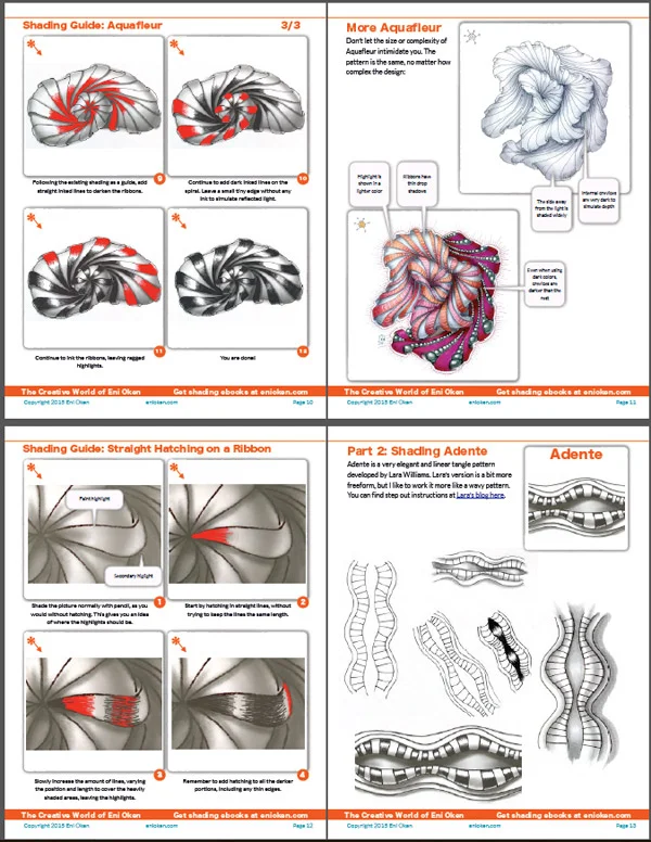 Learn how to shade 4 tangle patterns • ebook by Eni Oken • enioken.com