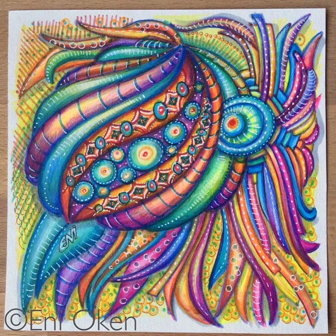 ZIA Tile with markers and colored pencils: abundies, aruka and arckles. EniOken.com