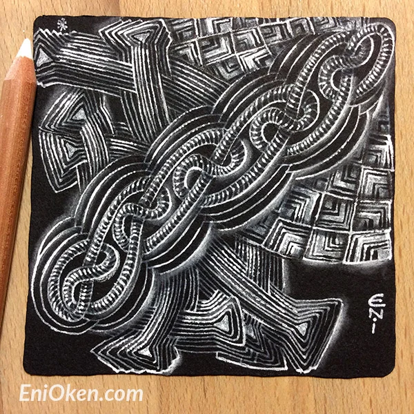 Shading black Zentangle® tiles with Eni Oken • enioken.com