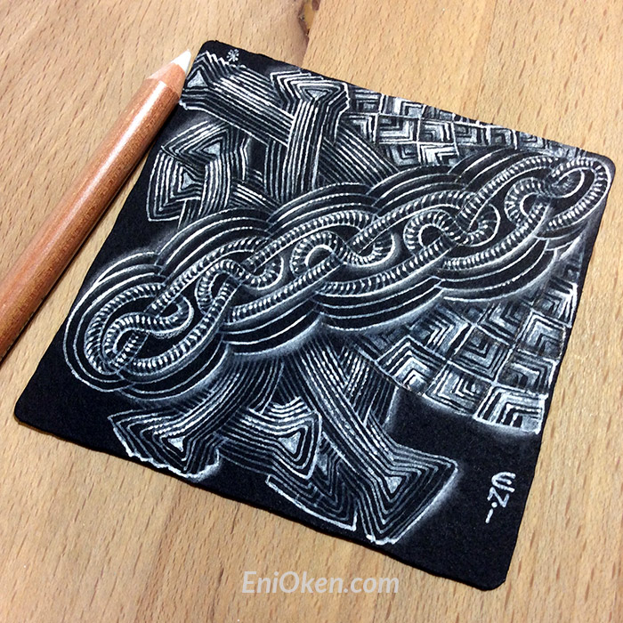 Shading black Zentangle® tiles with Eni Oken • enioken.com