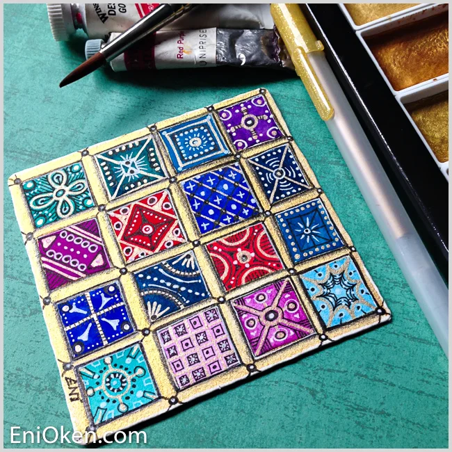 Learn how to create shimmering golden Zentangle® • enioken.com
