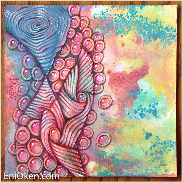 Learn how to create amazing Zentangle over distressed tiles • enioken.com