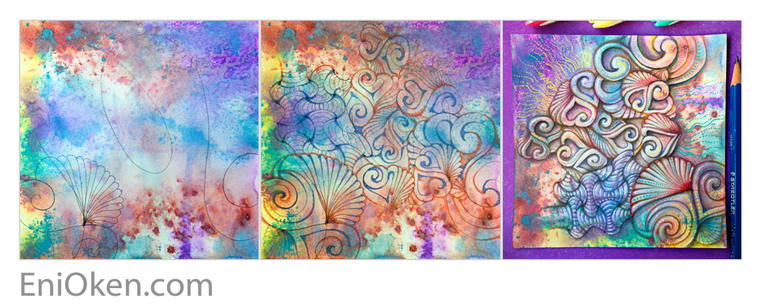 Learn how to create Zentangle over distressed tiles • enioken.com