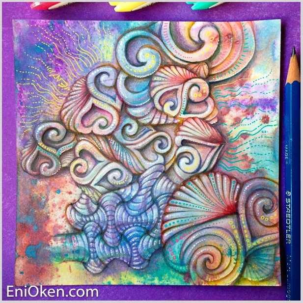 Learn how to create Zentangle over distressed tiles • enioken.com