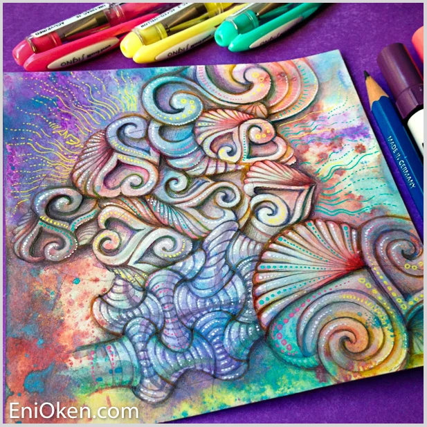 Learn how to create Zentangle over distressed tiles • enioken.com
