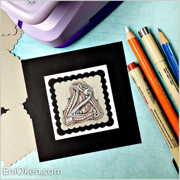  I bought a scalloped punch that was a little too large -- then I had to buy another one. So I used them layered to create beautiful vignettes with Zentangle® dingbatz • enioken.com 