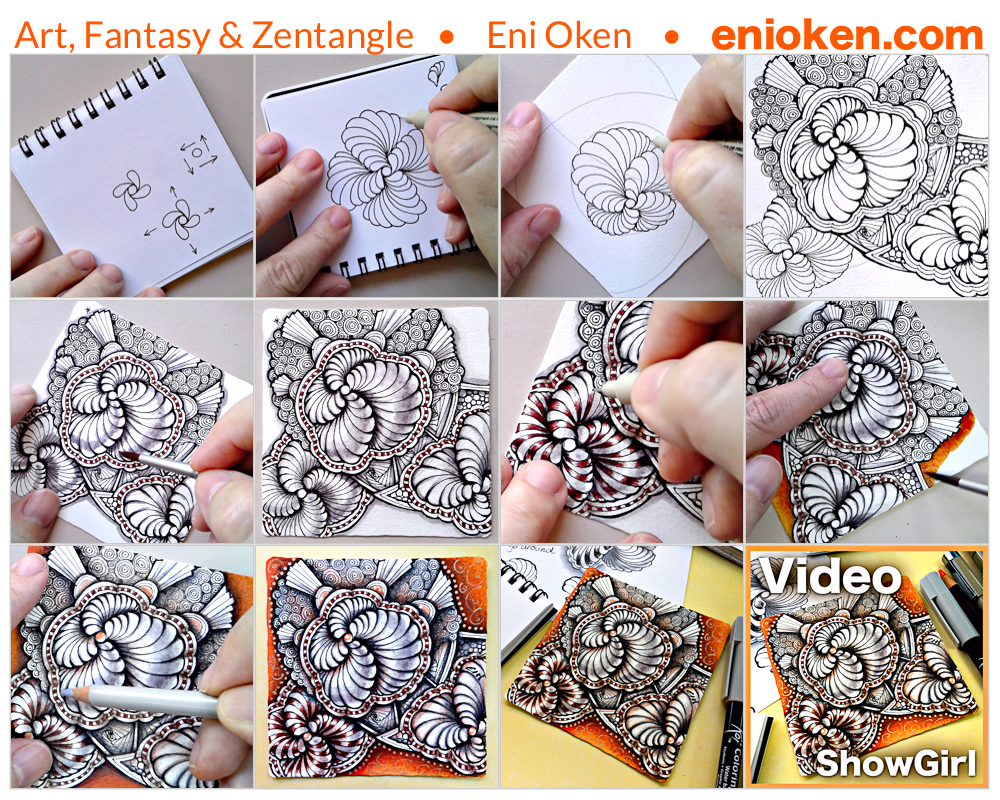 Learn how to create gorgeous Zentangle® with Ribbon Showgirl video • enioken.com