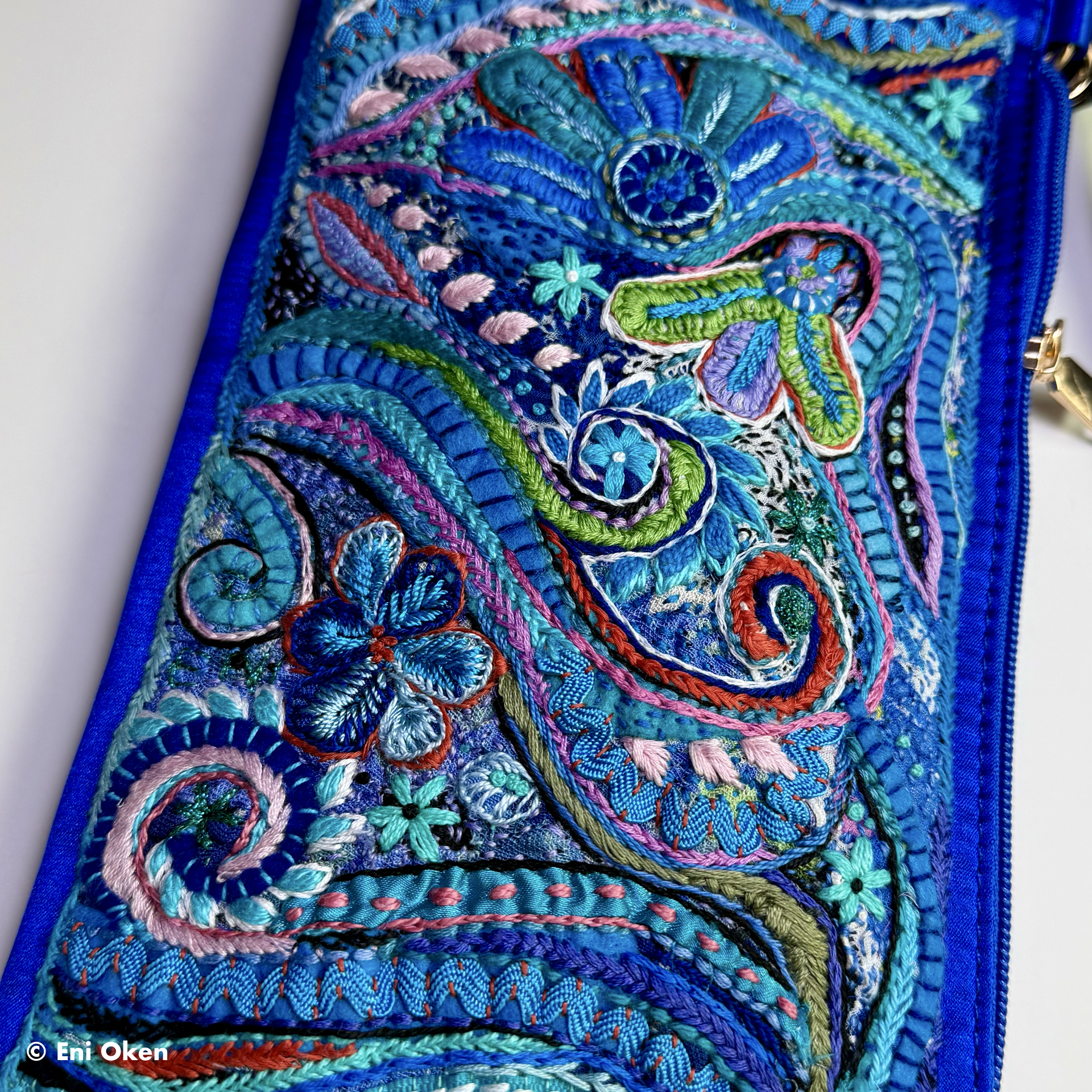 Blue Satin Embroidered Purse