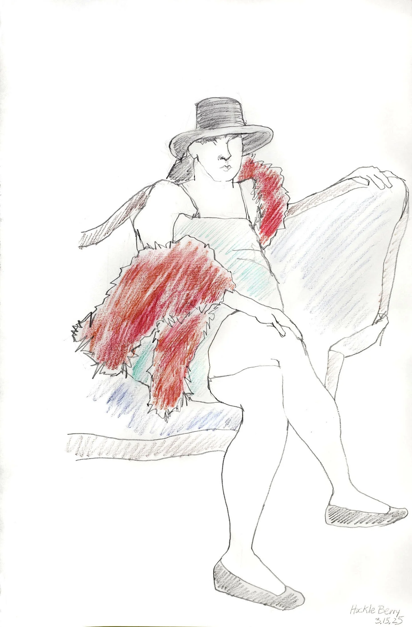 Huckle Berry   
2025   
graphite and colored pencil   
12” w x 18 h” unframed  
14”w x 20” h framed   
$300