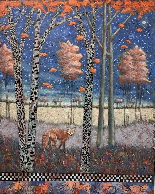 'There Exists a Secret Vibrational Language in Nature’ 13: Forests and Fox  
24” x 30”  
Cold wax and oil  
$2,400