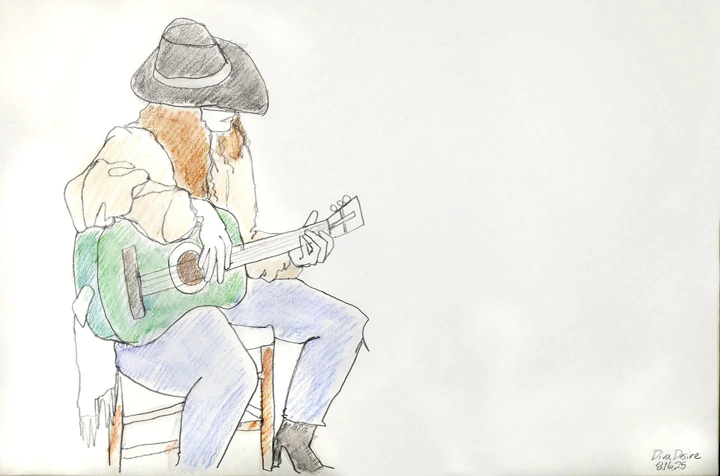 Diva Desire 2   
2025   
graphite and colored pencil   
12” w x 18 h” unframed  
14” w x 20” h framed   
$300