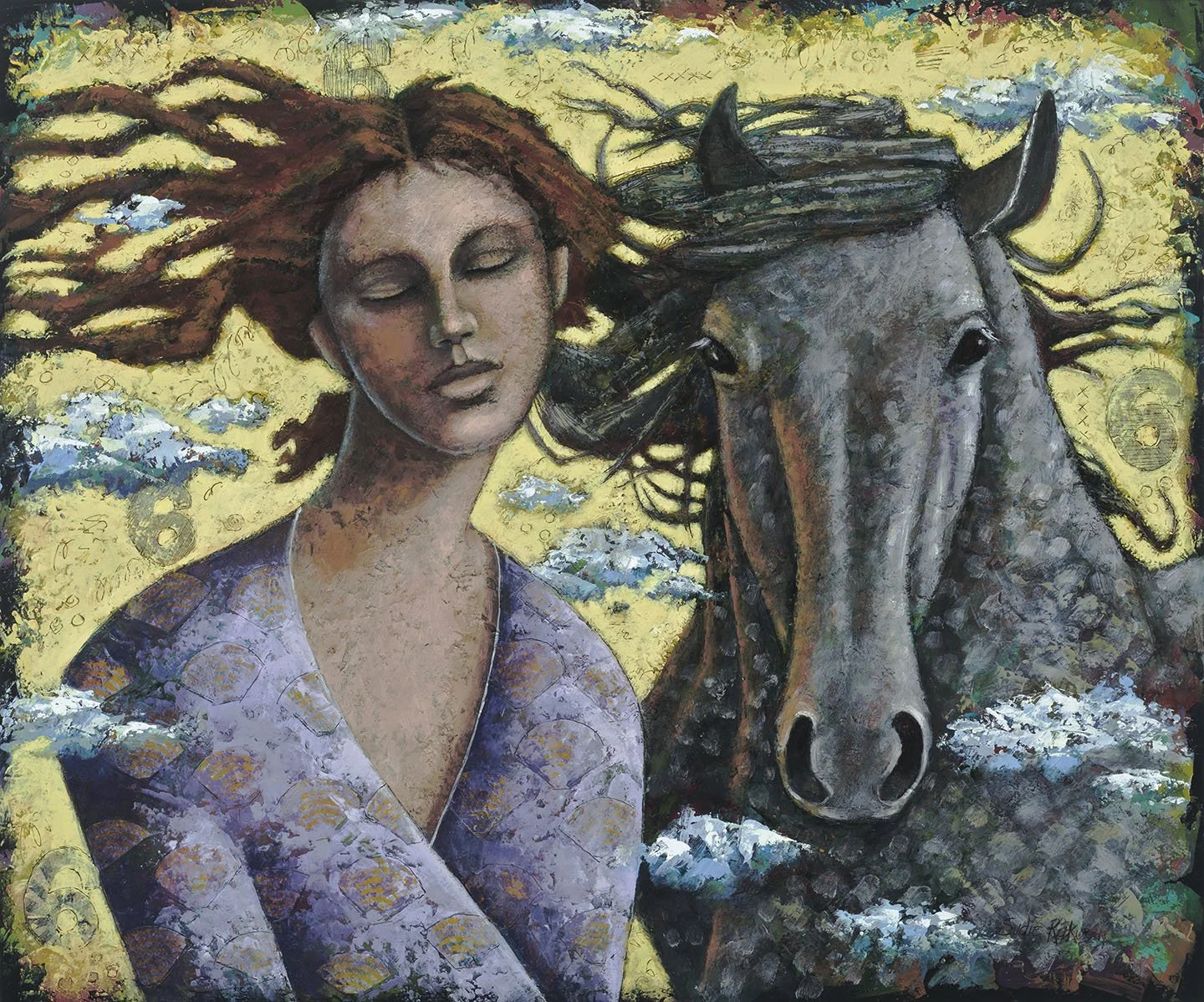 Number 6: Spiritual practice of opening up channels that allow  energy of miracles into life to create Sacred Space and Divine order in all you do  
2026  
Cold wax and oil and collage  
18” h x 24” w  
$1,800