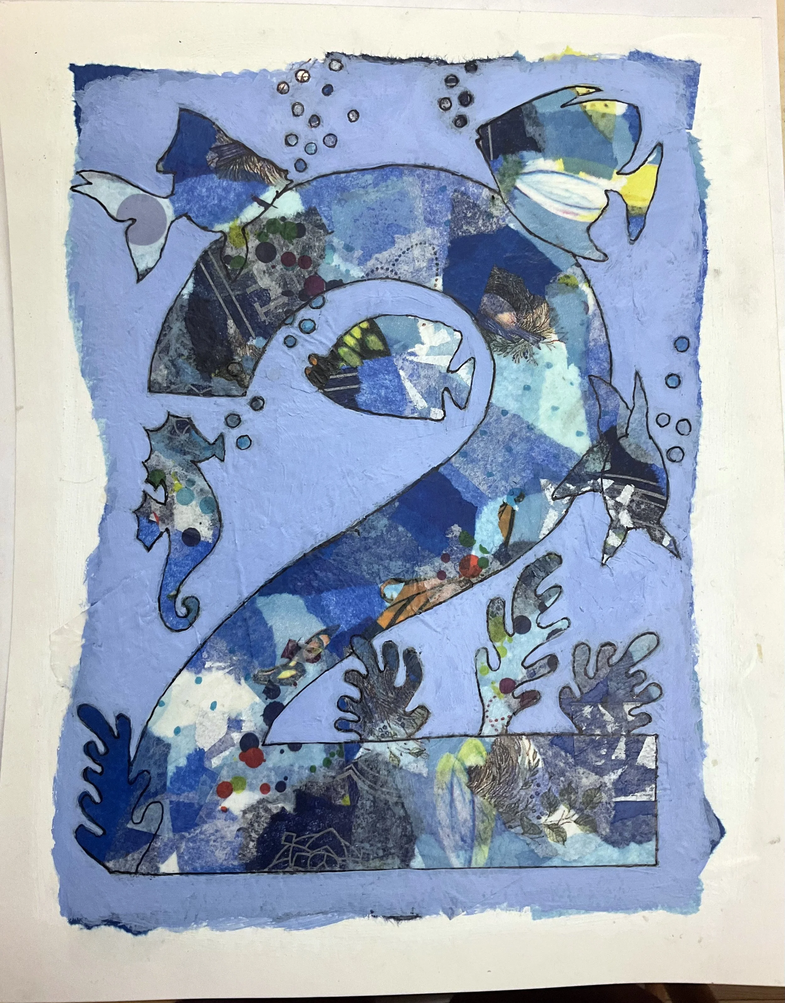 Number 2  
2026   
acrylic, pen, ink and collage   
8” w x 10 h” unframed, 12” w x 14” h framed   
$300