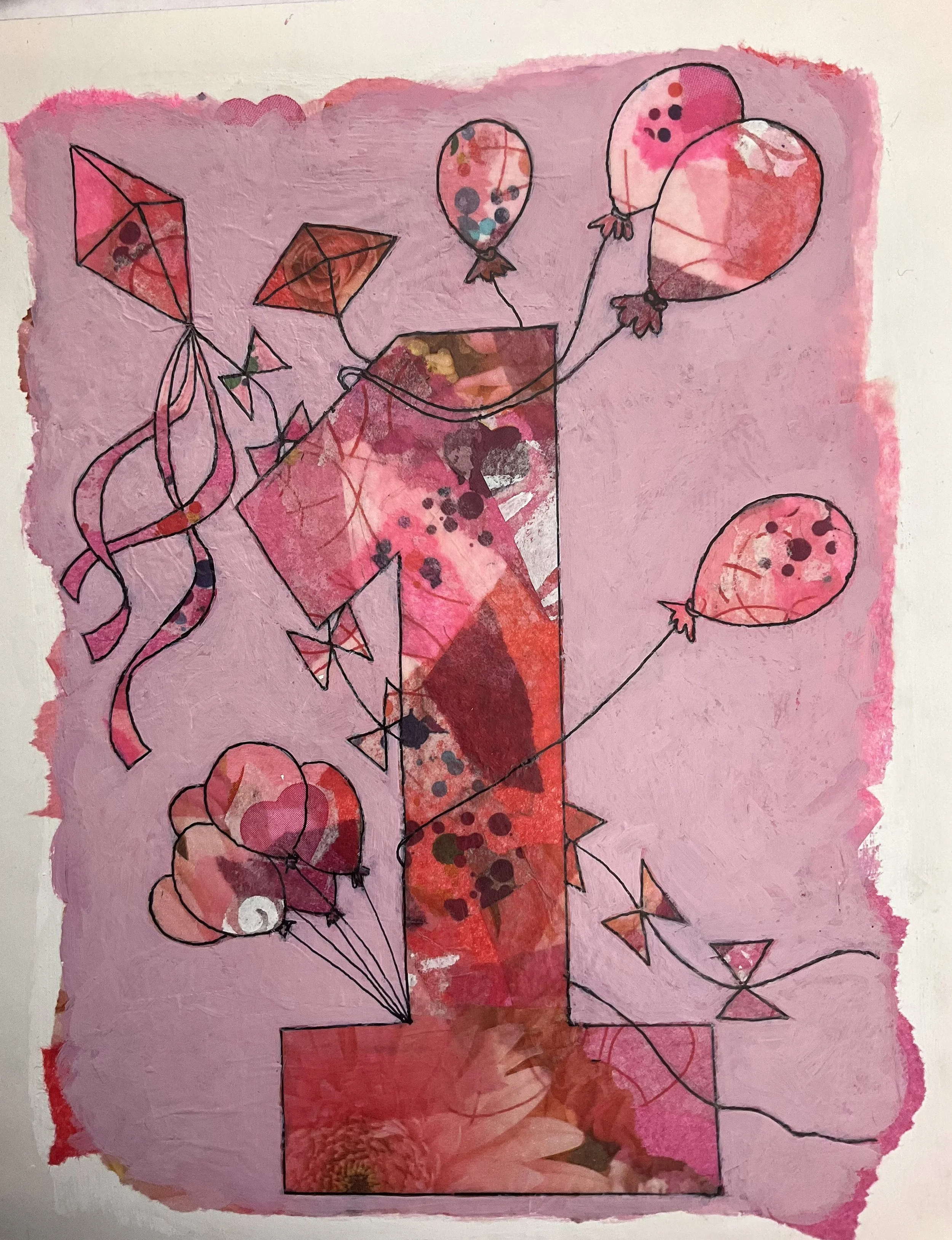 Number 1  
2026   
acrylic, pen, ink and collage   
8” w x 10 h” unframed, 12” w x 14” h framed  
 $300