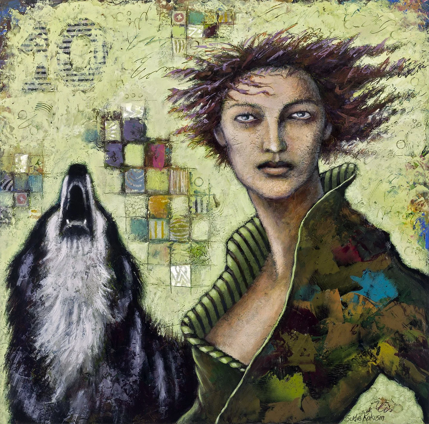 Number 10: Spiritual nobility, Star Power, gives you the ability to recognize true talents and stand in your own Radiance with a humble righteousness  
2026  
Cold wax and oil and collage  
18” h x 18” w  
$1,200 