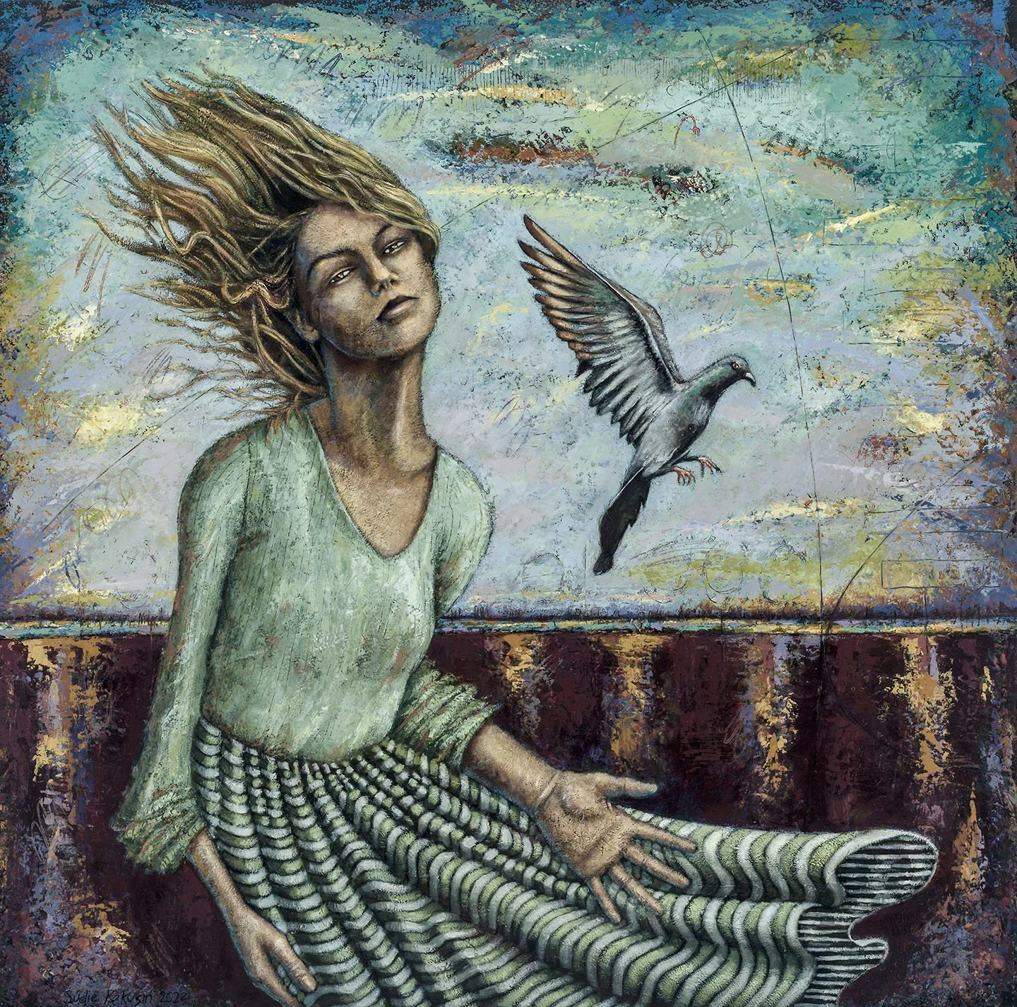 ‘The water is wide, I cannot cross over/And neither have I wings to fly’

 

 36” H x 36” W  Cold wax and oil on wood panel  $3,800 