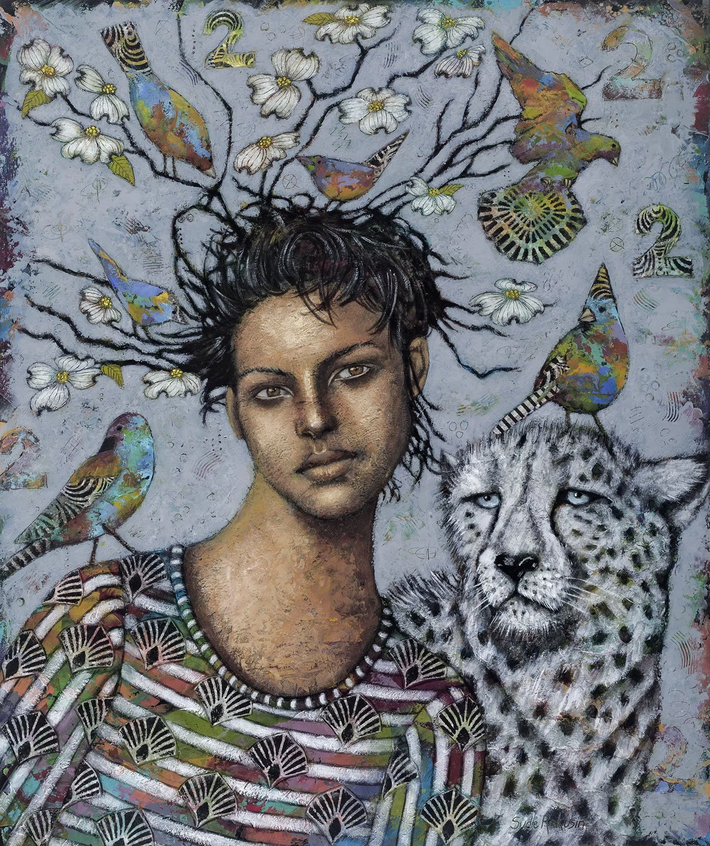 Number 2: Longing for fulfillment, intuitive and fluid,  open to the possibilities of ‘Yes’  
2026  
Cold wax and oil and collage  
24” h x 20” w  
$1,800