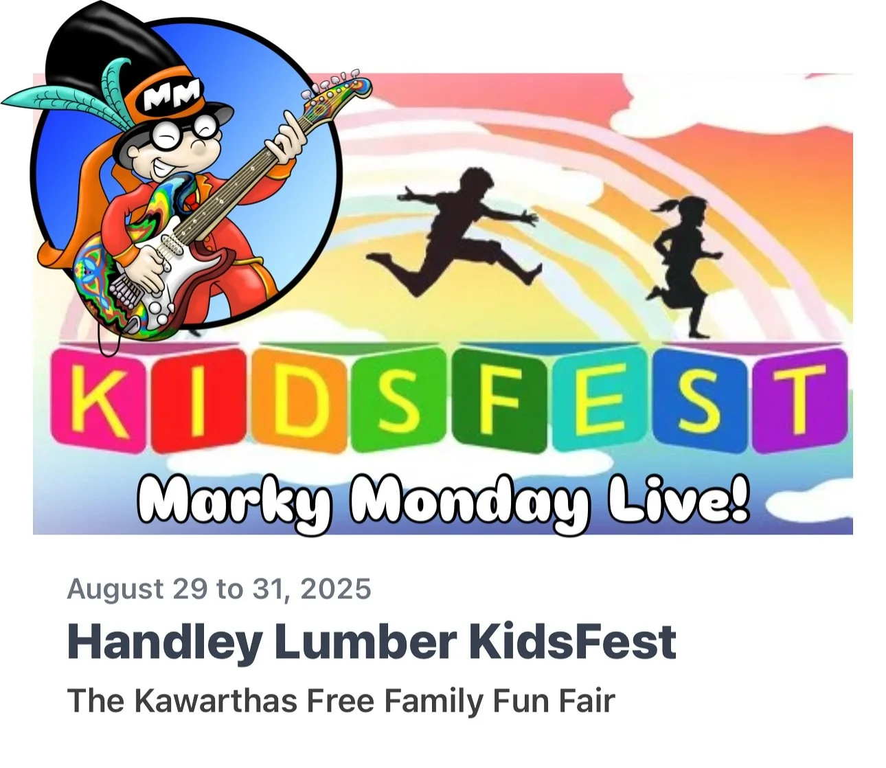 Join Marky Monday at Kids Fest in Fenelon Falls this long weekend! It&rsquo;s going to be a family fun 3-day free event! #familyfunday #familyfun #kidsfest #childrensentertainment #markymonday #liveevent