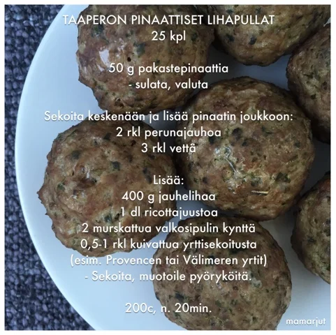 Taaperon pinaattiset lihapullat