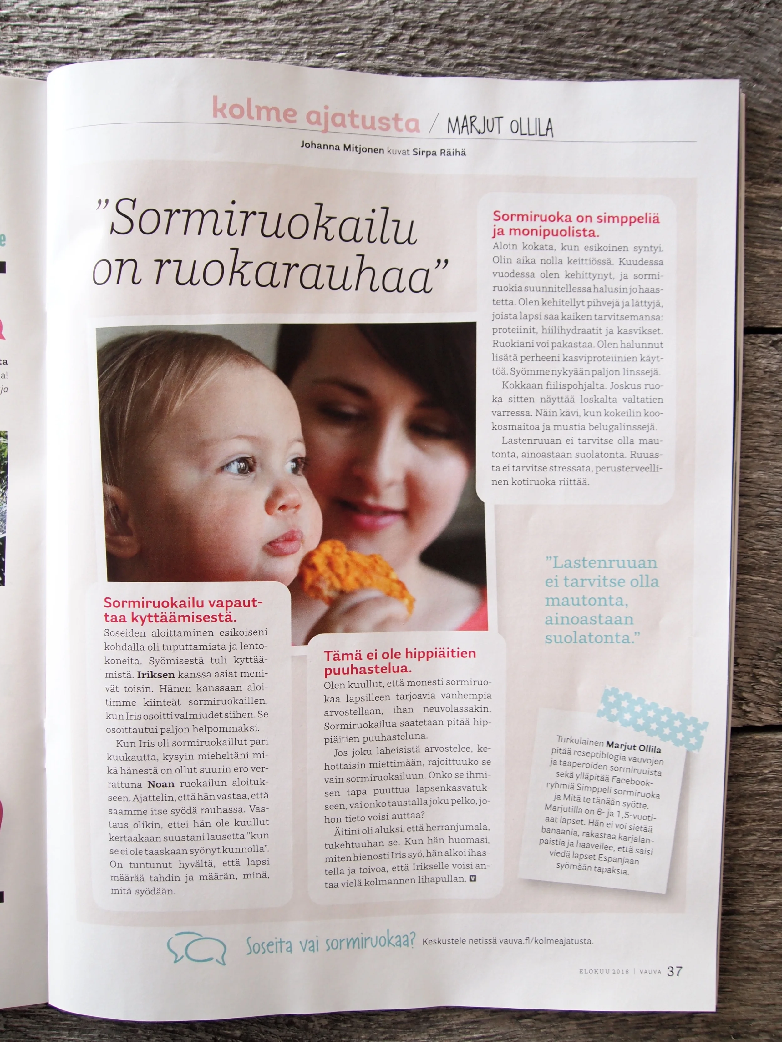 Kolme ajatusta sormiruokailusta.