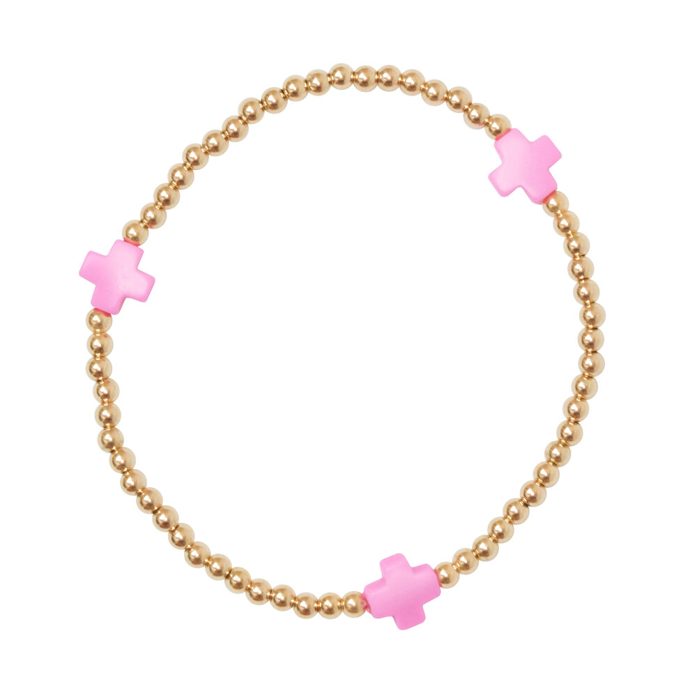 Signature Cross Gold Pattern 3mm Bead Bracelet - The Trendy Trunk