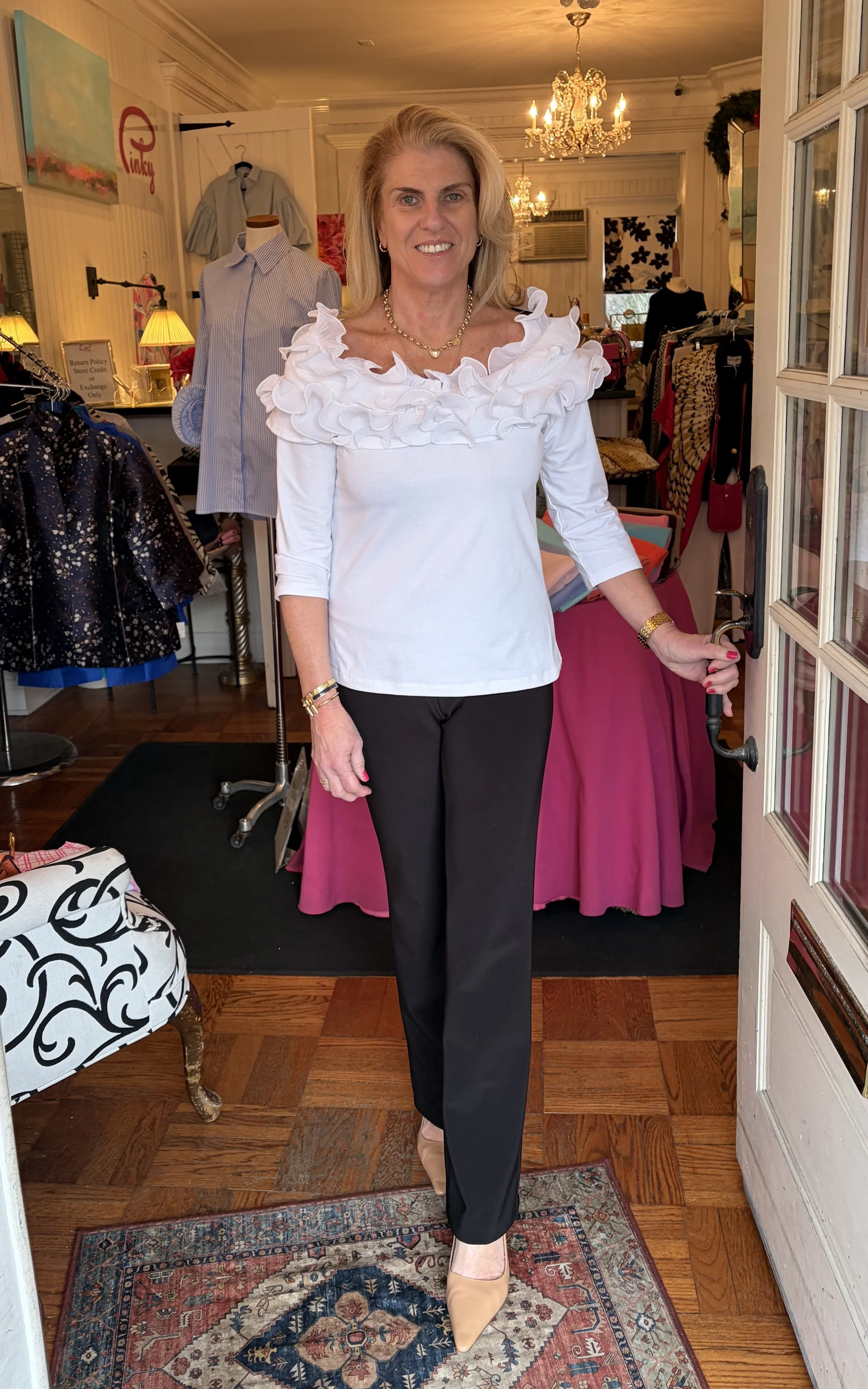 White Ruffle Top three quarter Sleeve.jpeg