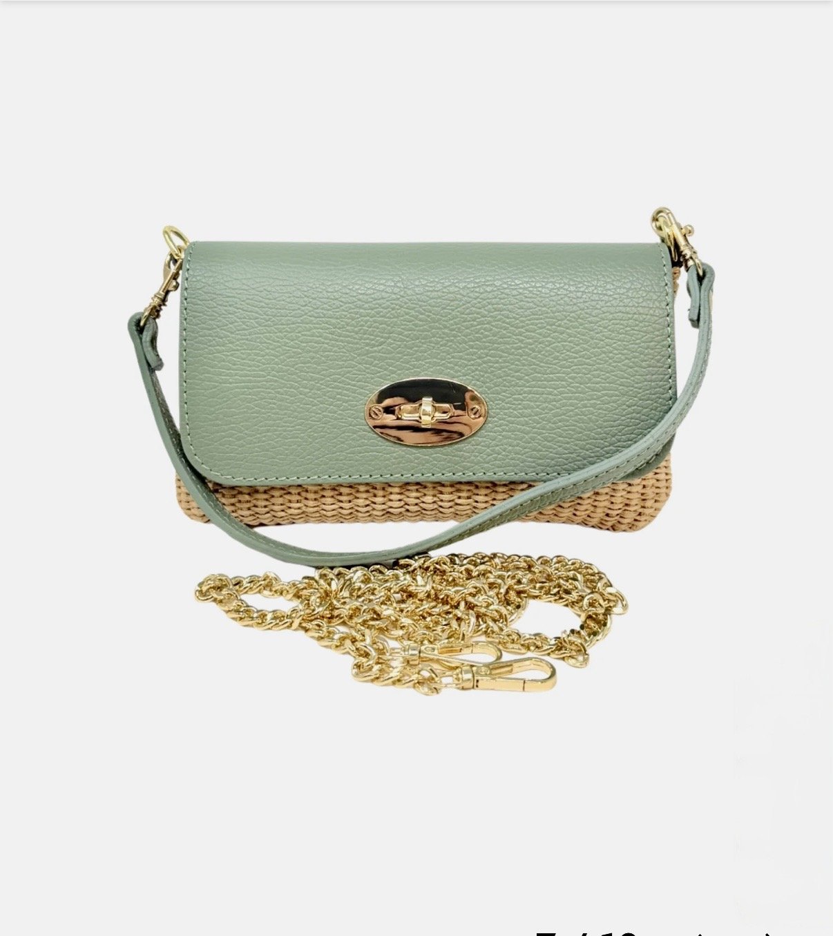 Leather Raffia Cross body bag Mint.jpg
