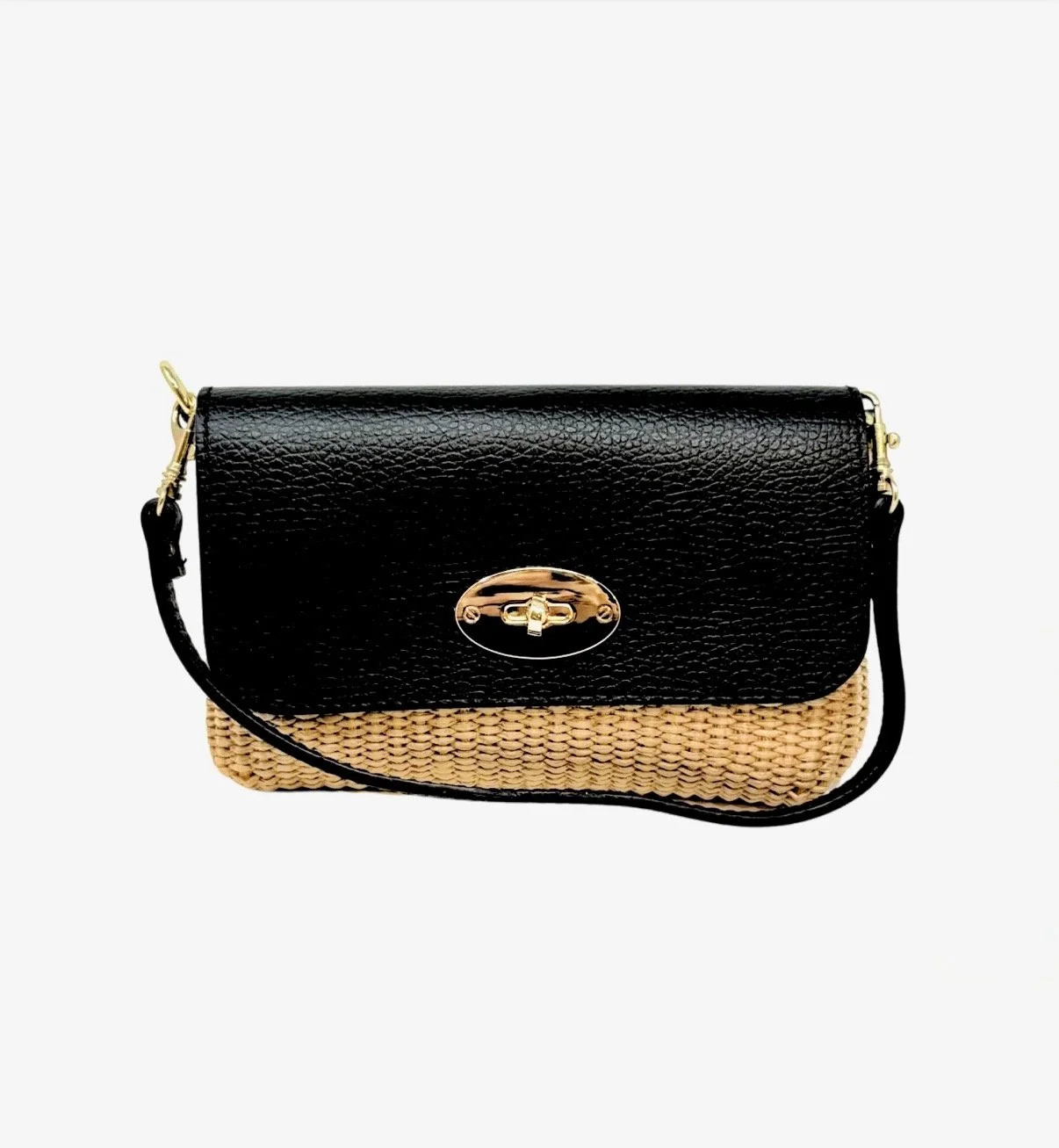 Leather Raffia Cross body bag Light Black.jpg