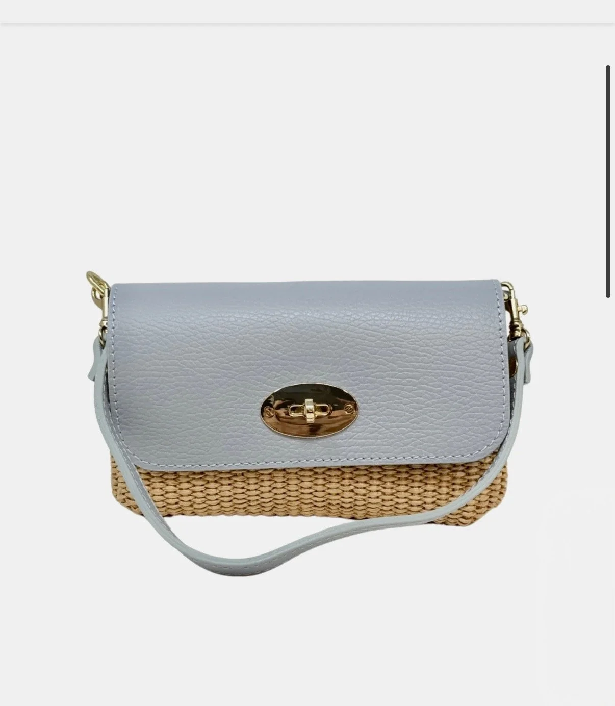 Leather Raffia Cross body bag Light Blue.jpg