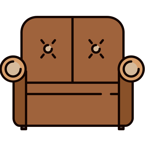 Cartoon sofa with armrests and visible cushion seams