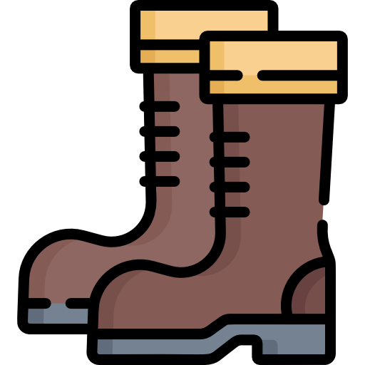 Cartoon image of a pair of brown boots with yellow fur trim.