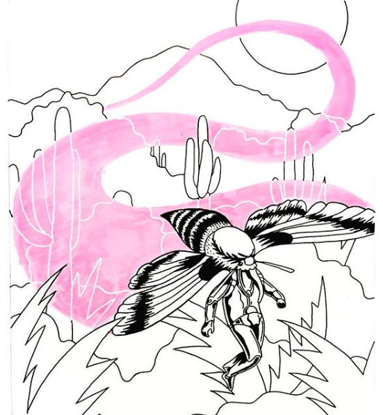 The first sketch. This image is in my sketchbook. Pen, ink, and highlighter. My original interest was the light trail and how it interacts with the environment.