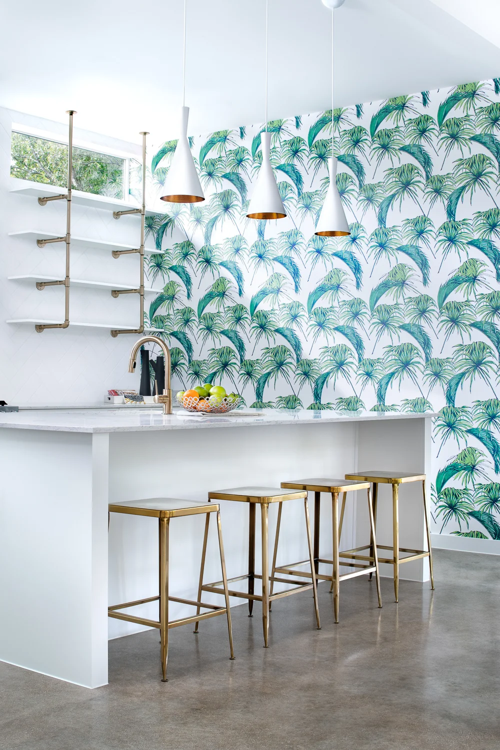 View to Kitchen Palm Feature Wall