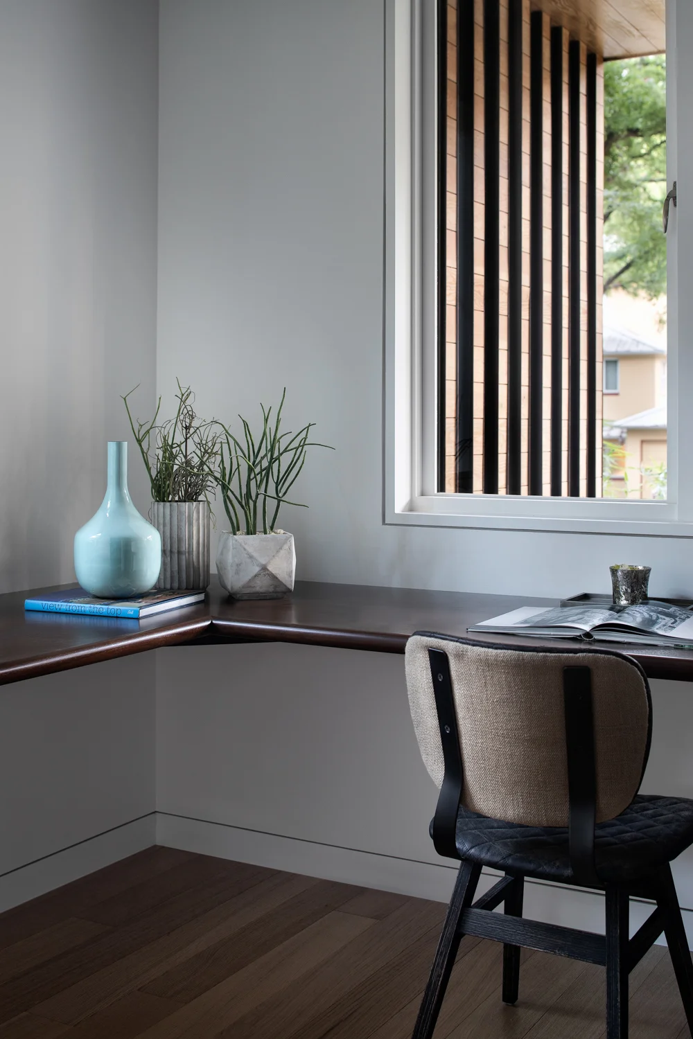 Detail View at Flush Trimwork and Walnut Desk