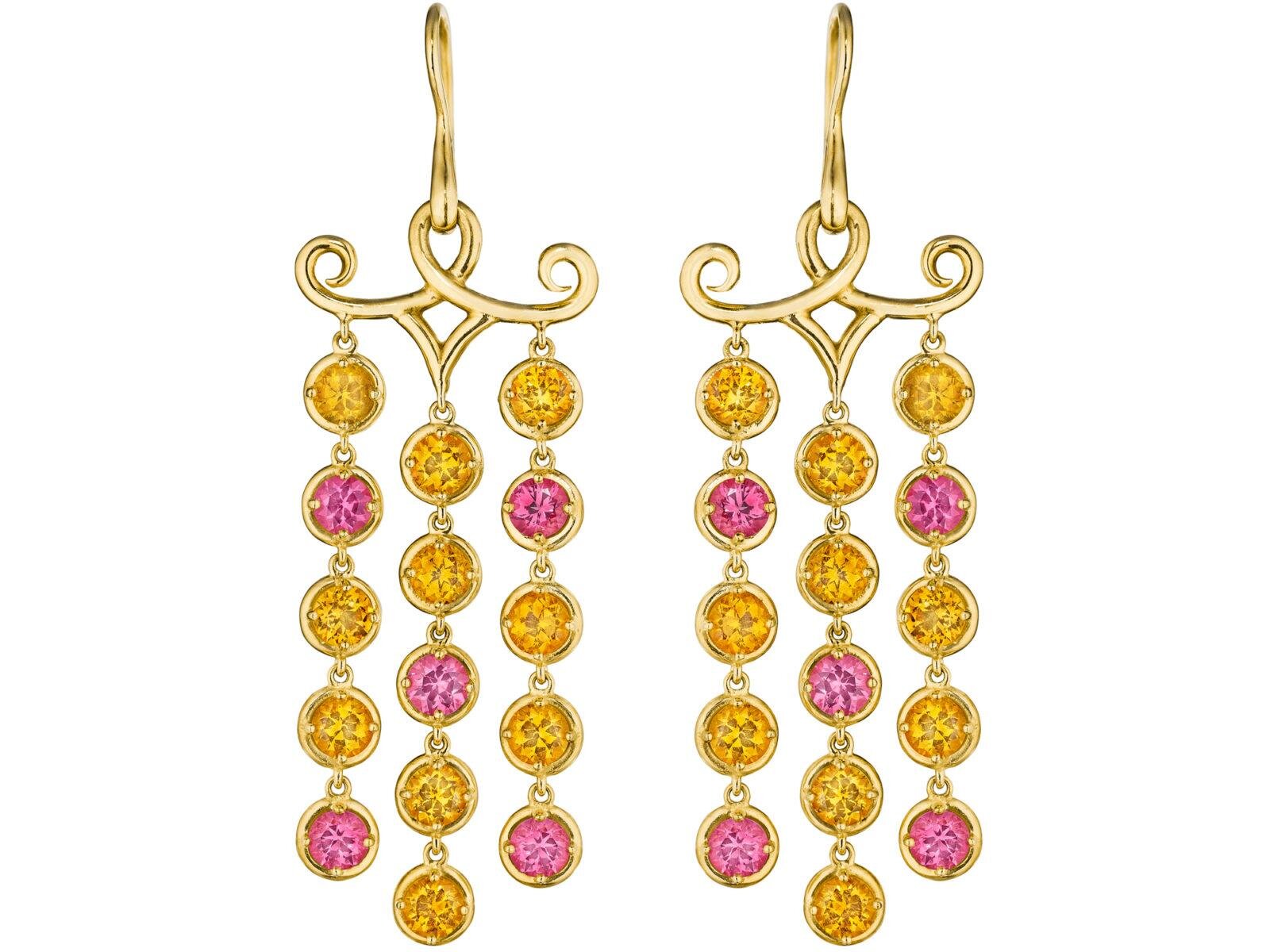 ORANGE AND PINK GARNET CHANDELIER EARRINGS