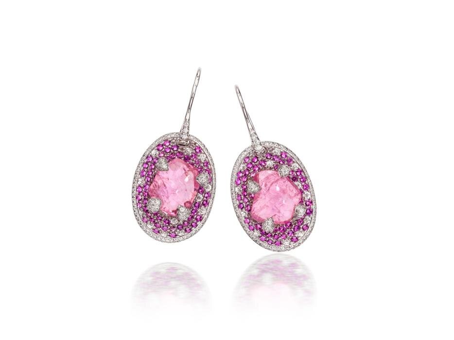 MORGANITE AND PINK SAPPHIRE AMORPHOUS EARRING