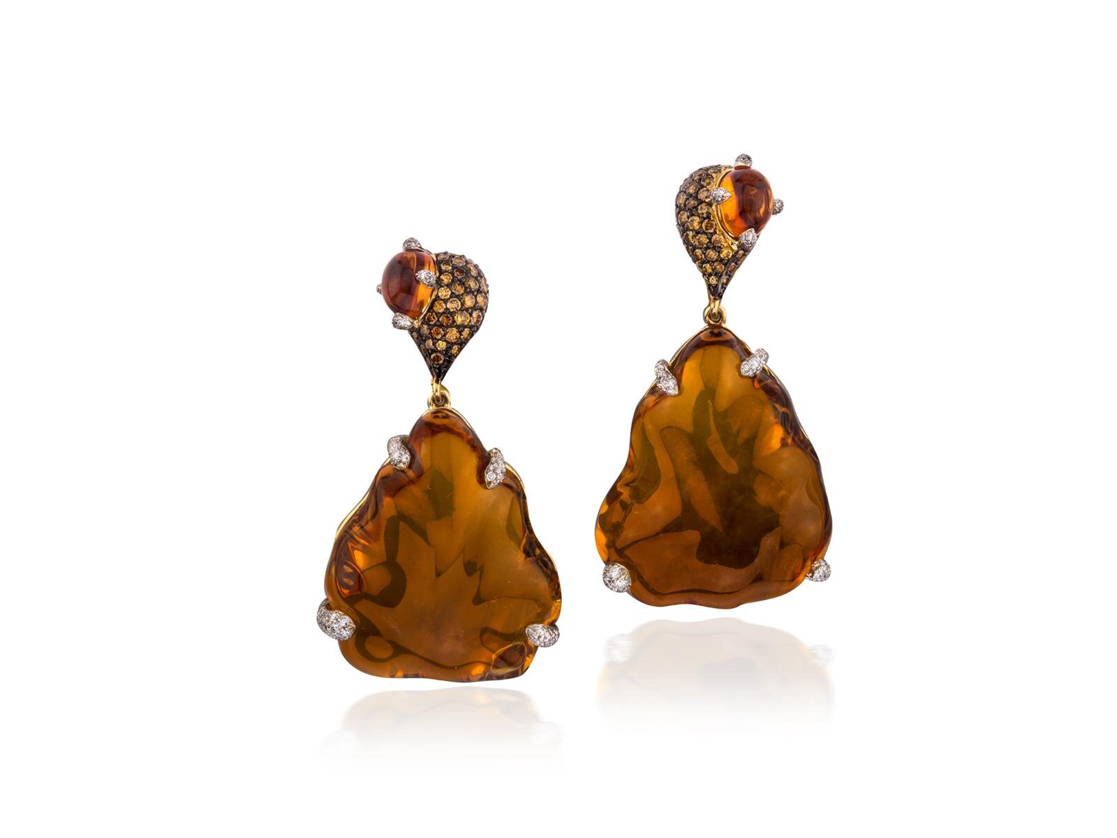 CITRINE AND COGNAC DIAMOND AMORPHOUS EARRING