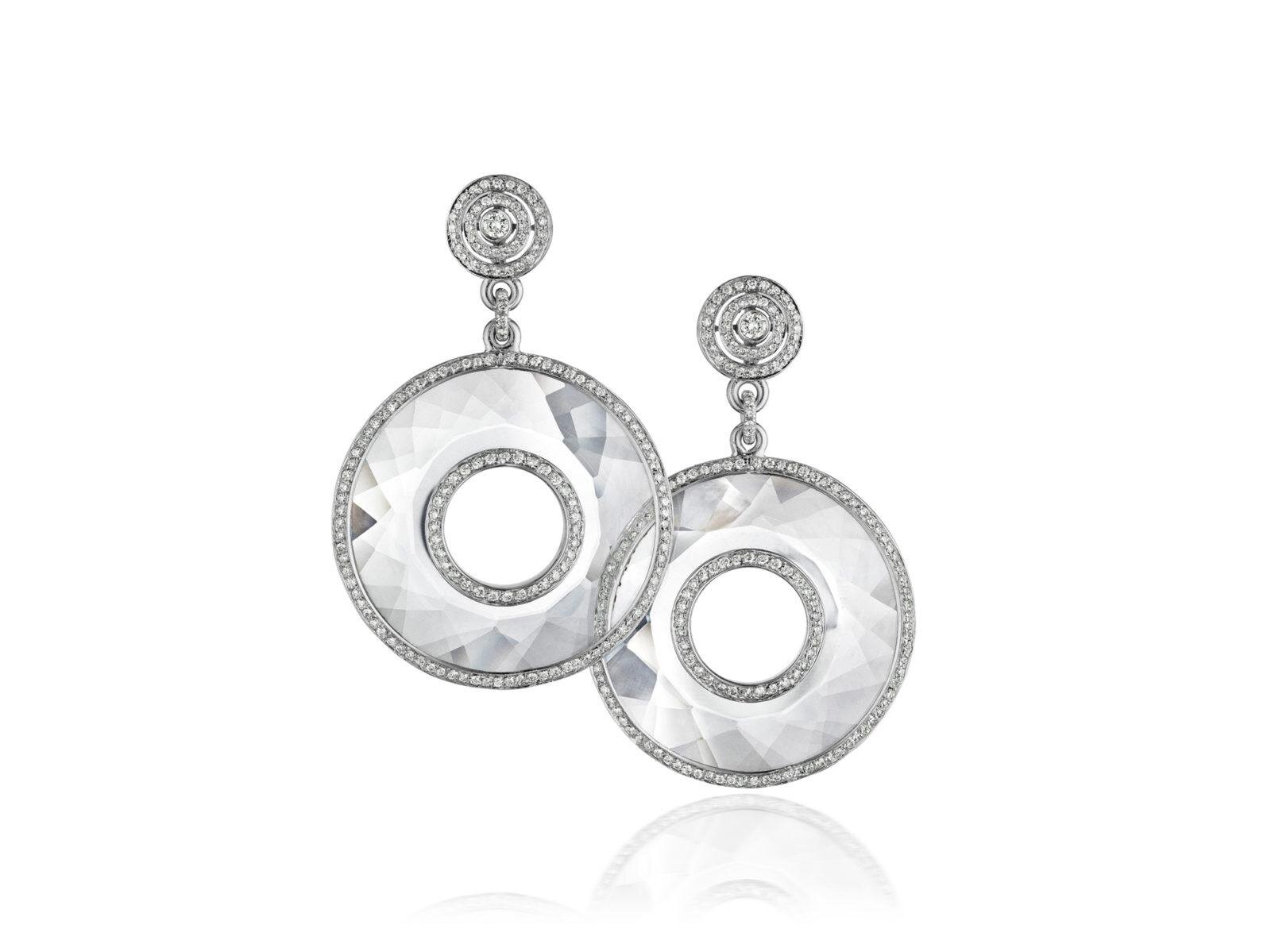 FACETED CRYSTAL DECO EARRING WITH DIAMOND FRAME