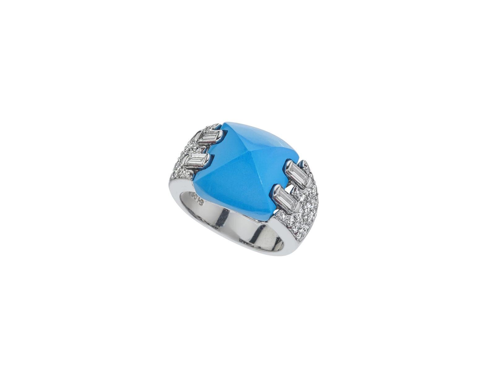 SUGARLOAF TURQUOISE AND DIAMOND RING