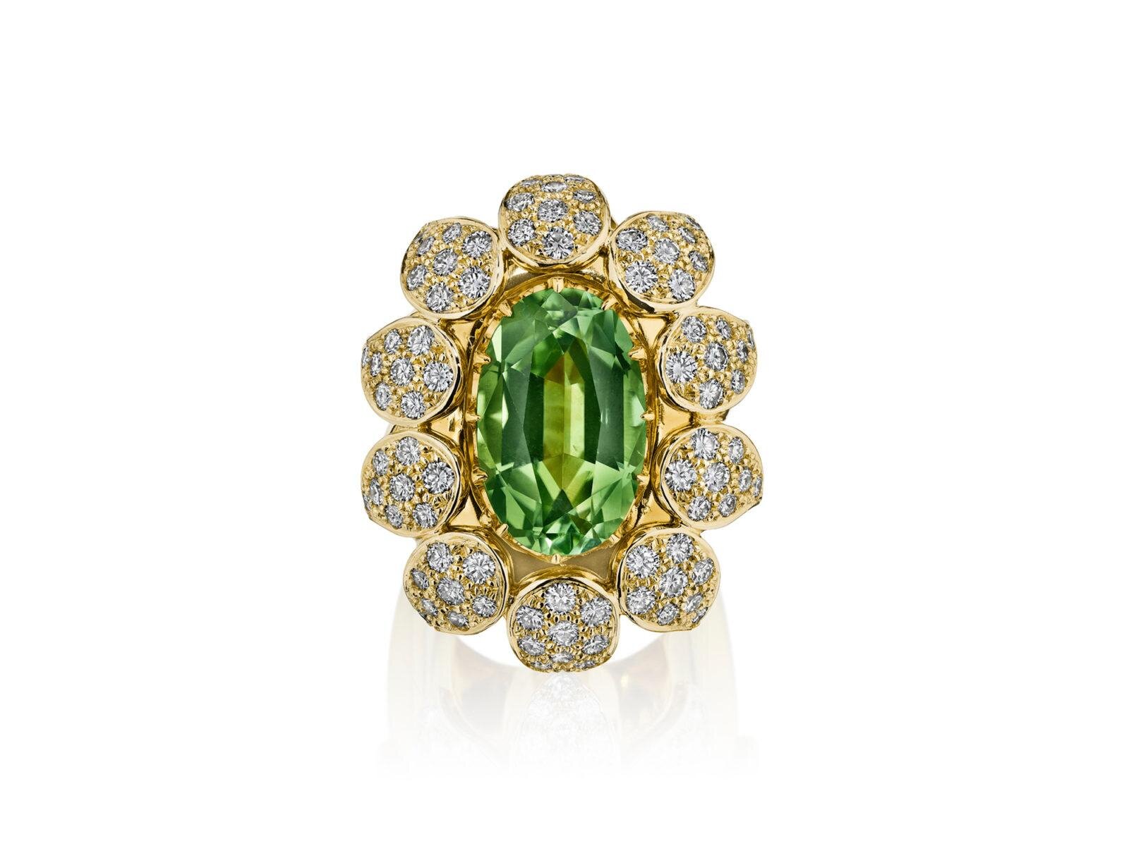 ANTIQUE CUT MINT GREEN TOURMALINE COCKTAIL RING