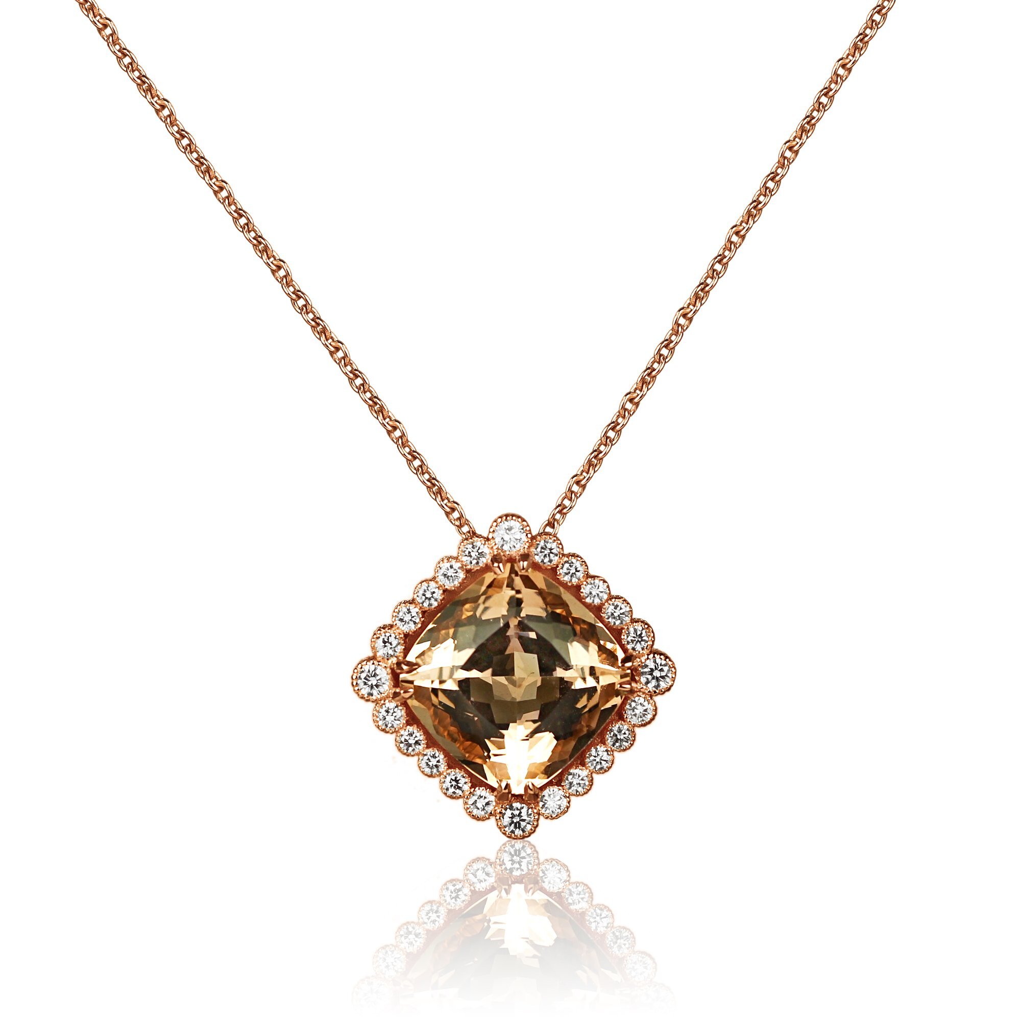 MORGANITE AND DIAMOND FLUTED BEZEL PENDANT NECKLACE