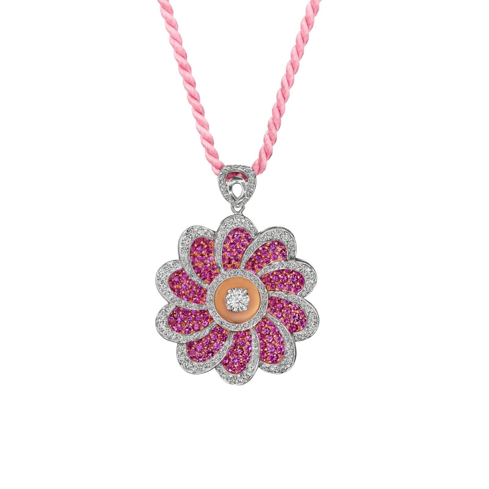 PINK SAPPHIRE AND DIAMOND FLOWER NECKLACE