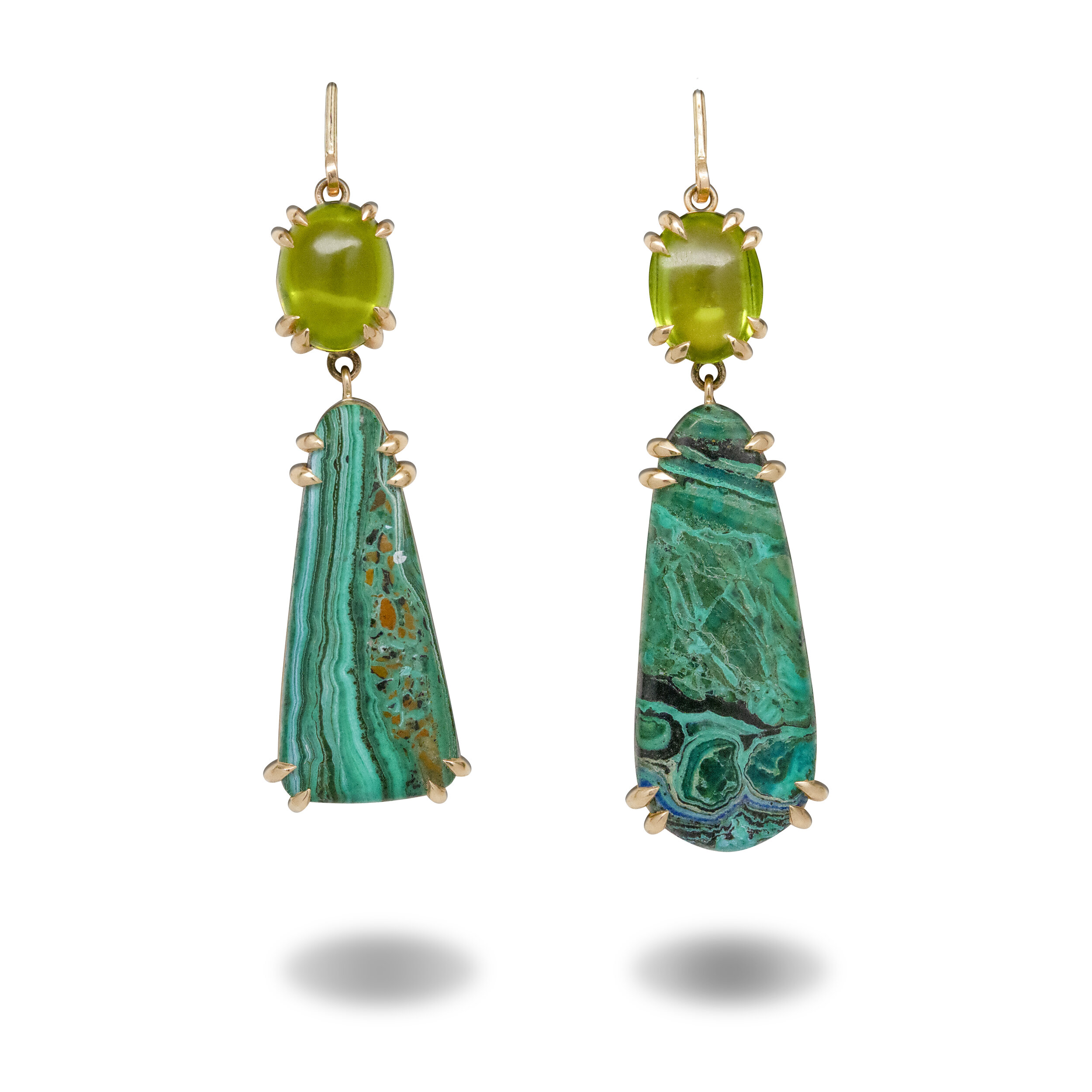Asymmetric Peridot and Azurite Malachite Dangles