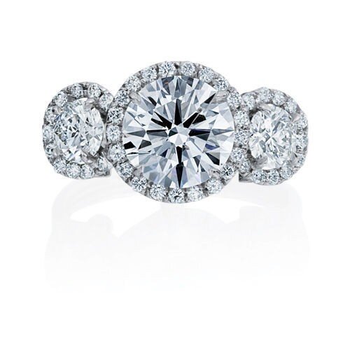 ROUND BRILLIANT 3 STONE HALO RING
