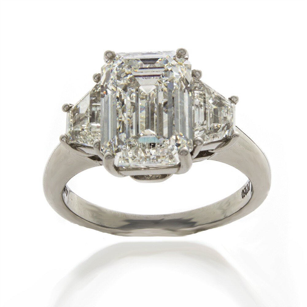 EMERALD CUT 3 STONE RING 4.01ct