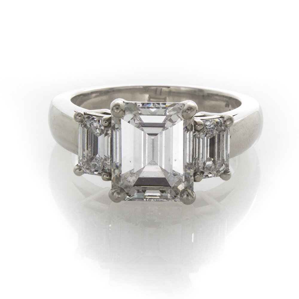 EMERALD CUT 3 STONE RING 3.05ct