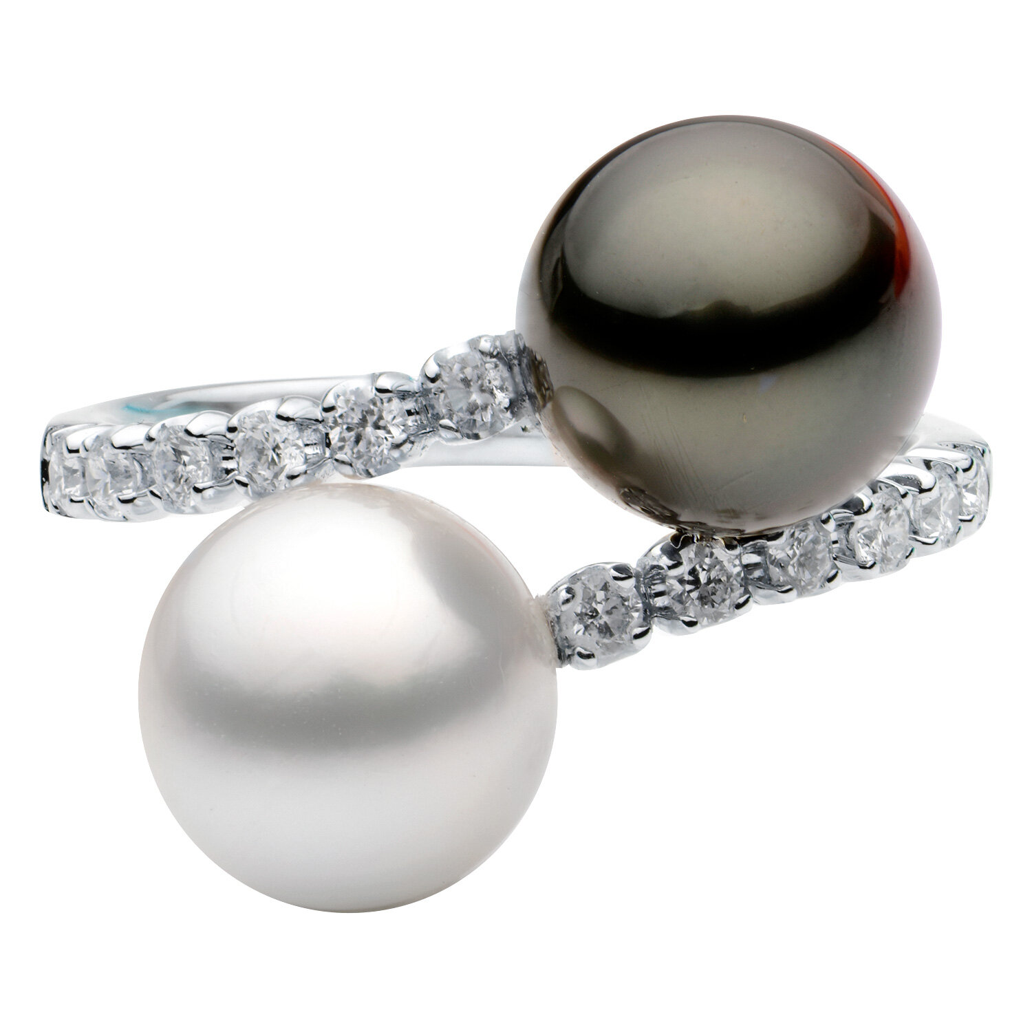 18K WHITE SOUTH SEA AND TAHITIAN PEARL RING, 9-10MM 