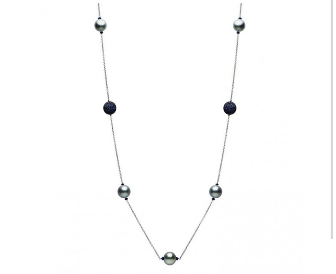 14K PEARL AND SAPPHIRE AND KYANITE NECKLACE